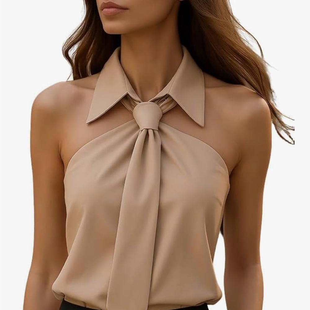 STYLEWE Women’s Chic Beige Halter Top With Necktie, Size L, NWOT